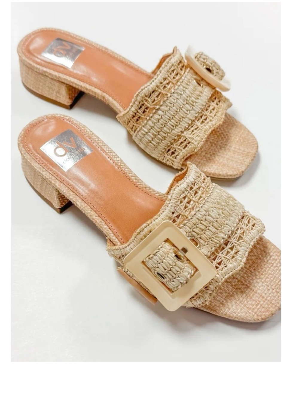🆕- DV Dolce Vita Women's Raffia Buckle Slide Block Heel Sandals. Size: 8